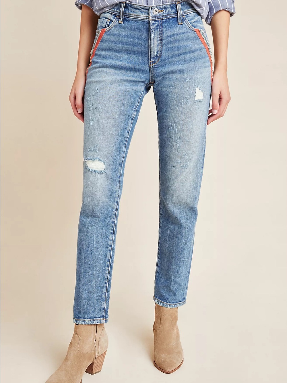 Pilcro by Anthropologie Slim Boyfriend Embellished  Straight Jean Size 28”